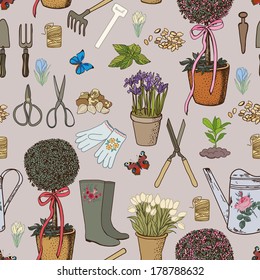 Decorative hand drawing garden pattern. Seamless pattern for fabric, paper and other printing and web projects.