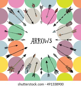 Decorative hand drawn arrows collection. Cute vector postcard.