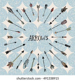 Decorative hand drawn arrows collection. Cute vector postcard.