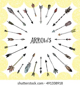 Decorative hand drawn arrows collection. Cute vector postcard.