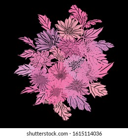 Decorative hand drawn aster flowers, design elements. Can be used for cards, invitations, banners, posters, print design. Floral background in line art style