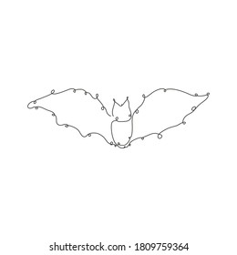 Decorative hand drawn bat, design element. Can be used for cards, invitations, banners, posters, print design. Continuous line art style. Bat theme