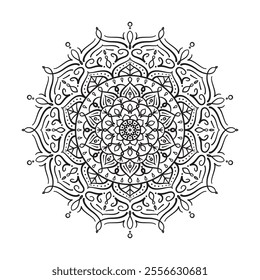 Decorative Hand Drawn Black And White Circular Mandala Design Featuring Artistic Floral Details