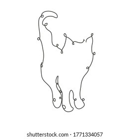 Decorative hand drawn cat, design element. Can be used for cards, invitations, banners, posters, print design. Continuous line art style. Cat theme