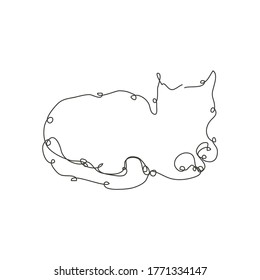 Decorative hand drawn cat, design element. Can be used for cards, invitations, banners, posters, print design. Continuous line art style. Cat theme