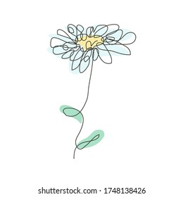 Flor de manzanilla dibujada a mano, elemento de diseño. Se puede usar para tarjetas, invitaciones, banners, afiches, diseño de impresión. Estilo de arte de línea continuo