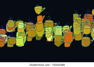 Decorative hand drawn coffee cup art illustrations. Good for design texture & background. Cartoon style vector graphic.