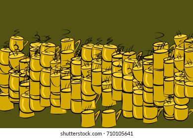 Decorative hand drawn coffee cup art illustrations. Good for design texture & background. Cartoon style vector graphic.