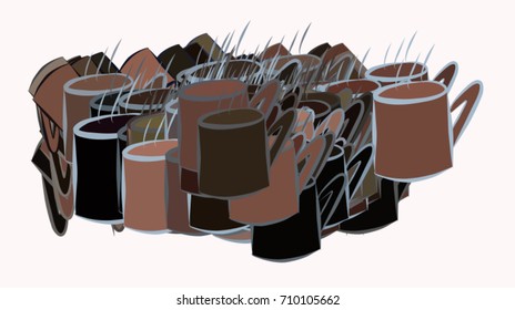 Decorative hand drawn coffee cup art illustrations. Good for design texture & background. Cartoon style vector graphic.