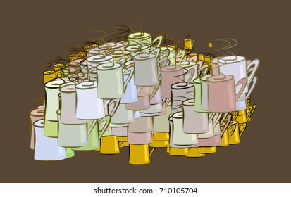 Decorative hand drawn coffee cup art illustrations. Good for design texture & background. Cartoon style vector graphic.