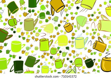 Decorative hand drawn coffee cup art illustrations. Good for design texture & background. Cartoon style vector graphic.