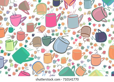 Decorative hand drawn coffee cup art illustrations. Good for design texture & background. Cartoon style vector graphic.