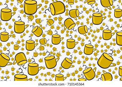 Decorative hand drawn coffee cup art illustrations. Good for design texture & background. Cartoon style vector graphic.