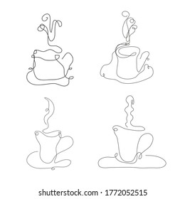 Tés de café a mano decorativos, elemento de diseño. Se puede usar para tarjetas, invitaciones, banners, afiches, diseño de impresión. Estilo de arte de línea continuo