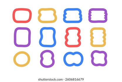 Decorative hand drawn color rectangle frames for note, text box set. Abstract doodle blank shape of frame, template, border. Graphic elements in trendy minimalist style. Vector isolated illustration