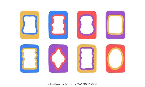 Decorative hand drawn color rectangle frames for note, text box set. Abstract doodle blank shape of frame, template, border. Graphic elements in trendy minimalist style. Vector isolated illustration