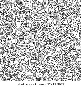 Decorative hand drawn doodle nature ornamental curl vector sketchy seamless pattern