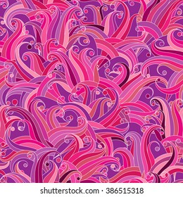 Decorative hand drawn doodle nature ornamental curl vector bright pink seamless pattern