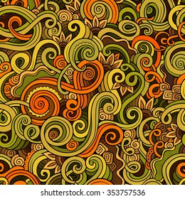 Decorative hand drawn doodle ornamental curl vector sketchy seamless pattern. Can be used for wallpaper, pattern fills, web page background, surface textures