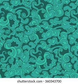 Decorative hand drawn doodle ornamental curl vector sketchy seamless pattern. Can be used for wallpaper, pattern fills, web page background, surface textures.Seamless wave seamlessly tiling