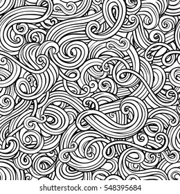 Decorative hand drawn doodle ornamental curly vector seamless pattern