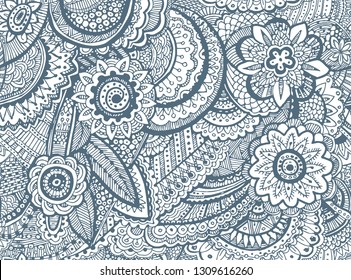 Decorative hand drawn doodle stylized ornamental curl vector sketchy seamless pattern