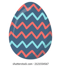 Decorative hand drawn egg with lines. Happy Easter holiday. Spring colorful egg isolated on white background. Abstract doodle vector illustration for greeting card, invitation
