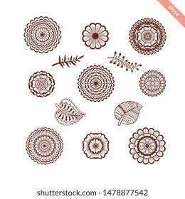 Decorative hand drawn element henna style collection. Floral set for your design, tattoo. Henna-mehndi doodles design