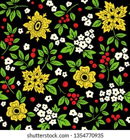 Decorative hand drawn floral vector seamless pattern.