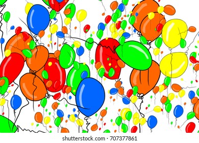 Decorative hand drawn flying balloons art illustrations. Good for design texture & background. Cartoon style vector graphic.