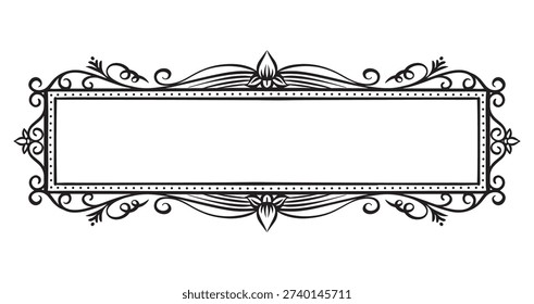 Decorative hand drawn frame in classical Barocco or renaissance style with swirls and leaves. Ornamental elements for borders. can be used as photo frame and for paintings. Wedding and invitation