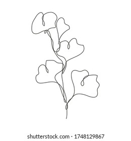Rama de gingko dibujada a mano decorativa, elemento de diseño. Se puede usar para tarjetas, invitaciones, banners, afiches, diseño de impresión. Estilo de arte de línea continuo