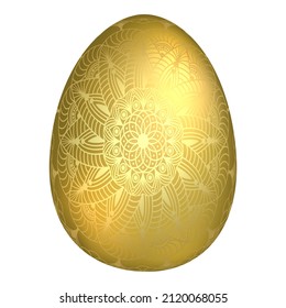 Decorative hand drawn golden egg with golden patterns, mandala. Abstract ornament vector illustration for Happy Easter holiday isolated on white background