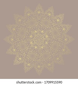 Decorative hand drawn golden mandala, design element. Can be used for cards, invitations, banners, posters, print design. Mandala background