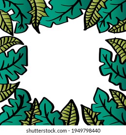 Decorative hand drawn green leaf frame