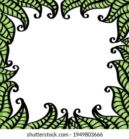 Decorative hand drawn green leaf frame