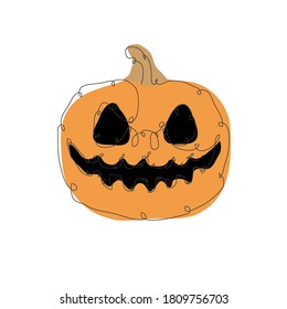 Decorative hand drawn halloween pumpkin, design element. Can be used for cards, invitations, banners, posters, print design. Continuous line art style. Trick or treat