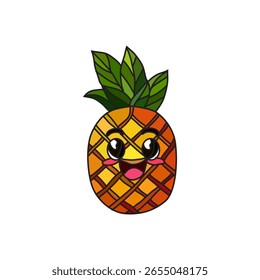 Decorative hand drawn happy pineapple, design element. Can be used for cards, invitations, banners, posters, print design. Fruit background