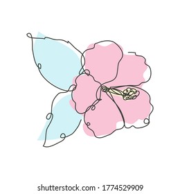 Decorative hand drawn hibiscus flower, design element. Can be used for cards, invitations, banners, posters, print design. Continuous line art style