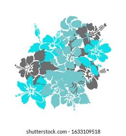 Decorative hand drawn hibiscus flowers, design elements. Can be used for cards, invitations, banners, posters, print design. Floral bouquet