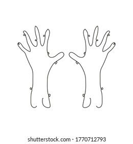 Decorative hand drawn human hands, design element. Can be used for cards, invitations, banners, posters, print design. Continuous line art style