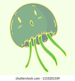 Decorative hand drawn illustration of jellyfish. Cute doodle for advertising, leaflets, banners, menu