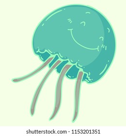 Decorative hand drawn illustration of jellyfish. Cute doodle for advertising, leaflets, banners, menu