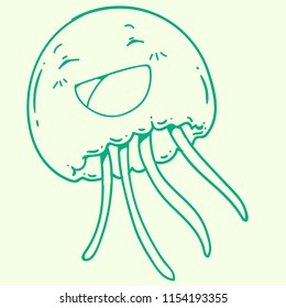 Decorative hand drawn illustration of jellyfish. Cute doodle for advertising, leaflets, banners, menu