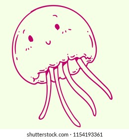 Decorative hand drawn illustration of jellyfish. Cute doodle for advertising, leaflets, banners, menu