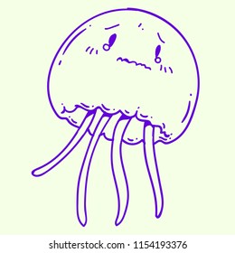 Decorative hand drawn illustration of jellyfish. Cute doodle for advertising, leaflets, banners, menu