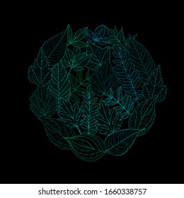 Decorative hand drawn leaves, design elements. Can be used for cards, invitations, banners, posters, print design. Floral background in line art style