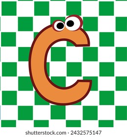 Decorative hand drawn letter on a checkered background. Chess board. Vector illustration