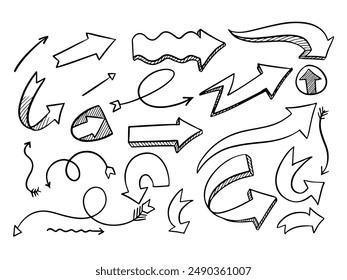 Decorative Hand drawn line art doodle style vector arrow collection vector