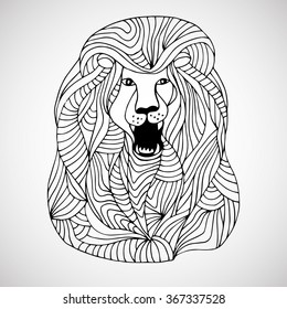 Decorative hand drawn lined lion